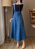 peopleterritory Unique Blue Slash Neck Patchwork Top And Denim Maxi Skirts Two Pieces Set Fall TY1031