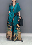 peopleterritory Unique Green Oversized Print Chiffon Women Sets 2 Pieces Summer LY1599