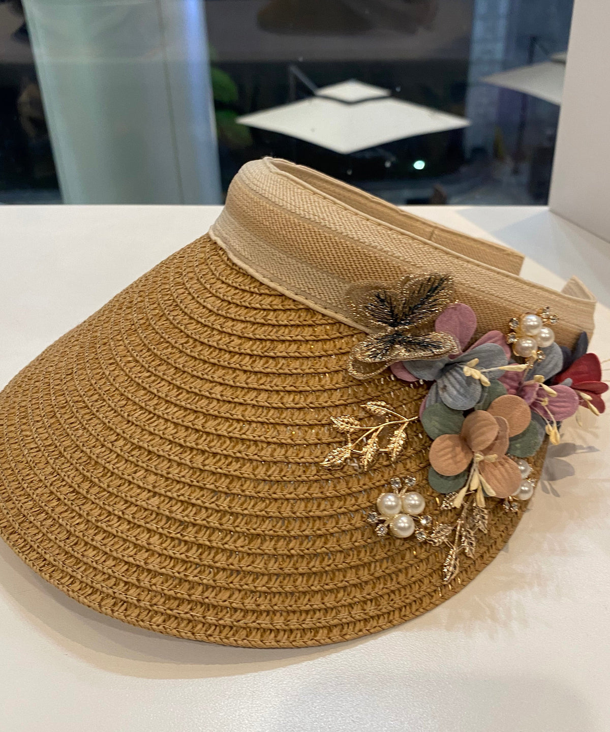 peopleterritory Unique Khaki Floral Straw Woven Floppy Sun Hat LY519