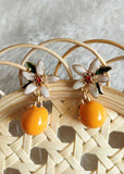 peopleterritory Unique Orange Gardenia Metal Drop Earrings HE1014