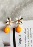 peopleterritory Unique Orange Gardenia Metal Drop Earrings HE1014