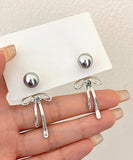 peopleterritory Unique Silk Sterling Silver Metal Pearl Bow Drop Earrings GH1015