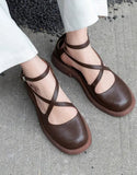 peopleterritory Cross Strap Round Toe Mary Jane Shoes