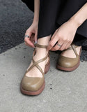 peopleterritory Cross Strap Round Toe Mary Jane Shoes