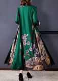 peopleterritory Vintage Green Print Chinese Button Silk Fake Two Piece Oriental Dresses Spring LY1724