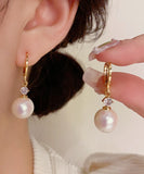 peopleterritory Vogue Gold Copper Overgild Zircon Pearl Drop Earrings KX1037