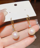 peopleterritory Vogue Gold Copper Overgild Zircon Pearl Drop Earrings KX1037