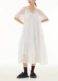 peopleterritory White Lace Up Tulle Long Dress Two Pieces Set Exra Large Hem Summer TS1040