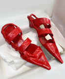 peopleterritory White Sandals Wedge Cowhide Leather Fashion Pointed Toe RT1086