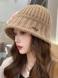 peopleterritory Pure Color Knitted Patch Warm Hat