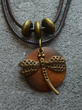 peopleterritory Women Alloy Dragonfly Wooden Necklace