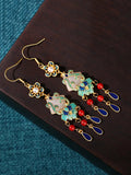 peopleterritory Women Jade Enamel Alloy Tassel Earrings