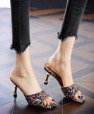 peopleterritory Women Peep Toe Stiletto Green Zircon High Heel Slippers LC0177