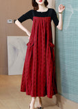 peopleterritory Women Red Striped Exra Large Hem Linen Strap Dress Two Pieces Set Summer AC2010