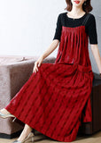 peopleterritory Women Red Striped Exra Large Hem Linen Strap Dress Two Pieces Set Summer AC2010