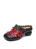 peopleterritory Women Leather Vintage Flower Spliced Slippers