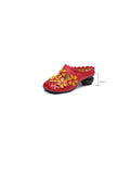 peopleterritory Women Leather Vintage Flower Spliced Slippers