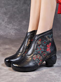 peopleterritory Women Leather Jacquard Ankle Boots