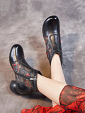 peopleterritory Women Leather Jacquard Ankle Boots