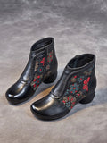 peopleterritory Women Leather Jacquard Ankle Boots