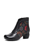 peopleterritory Women Leather Jacquard Ankle Boots