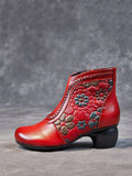 peopleterritory Women Leather Jacquard Ankle Boots