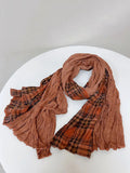 peopleterritory Women Plaid Spliced Cotton Scarf