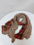 peopleterritory Women Plaid Spliced Cotton Scarf