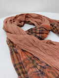 peopleterritory Women Plaid Spliced Cotton Scarf