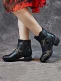 peopleterritory Women Leather Flower Spliced Ankle Boots