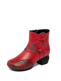 peopleterritory Women Leather Flower Spliced Ankle Boots