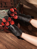 peopleterritory Women Leather Flower Spliced Ankle Boots