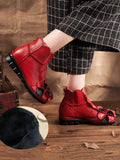 peopleterritory Women Leather Flower Spliced Ankle Boots