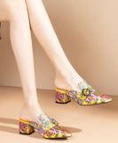 peopleterritory Women Yellow Embroidered Zircon Satin Chunky Sandals RT1078