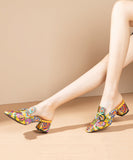 peopleterritory Women Yellow Embroidered Zircon Satin Chunky Sandals RT1078