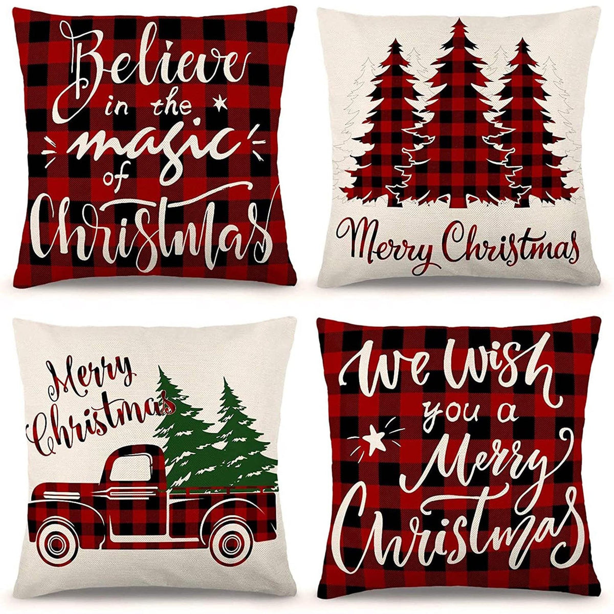 4pcs Xmas Series 18x18inch Square Zippered Pillowcase, Christmas Pillow Covers, No Pillow Core