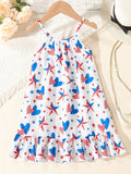 Girls Patriotic Flag Inspired Ruffle Hem Slip Dress - Flirty & Lightweight for Holiday Beach Vacations & Going Out