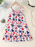 Girls Patriotic Flag Inspired Ruffle Hem Slip Dress - Flirty & Lightweight for Holiday Beach Vacations & Going Out