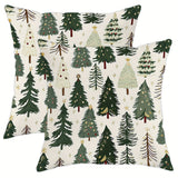 Christmas Tree Velvet Cushion Covers 2-Pack, Contemporary Style, Machine Washable, Festive Pattern, Zip Closure, for Living Room, Woven Polyester Fabric, Decorative One-Sided Print, 18x18 inches, Inserts Not Included