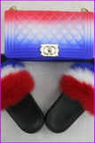 peopleterritory American Flag Red White Blue Fur Slides & Bag Set F727 B13