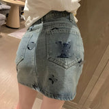 Summer new Europe and the United States tide embroidered letters foreign-style thin temperament high-waisted casual denim skirt female