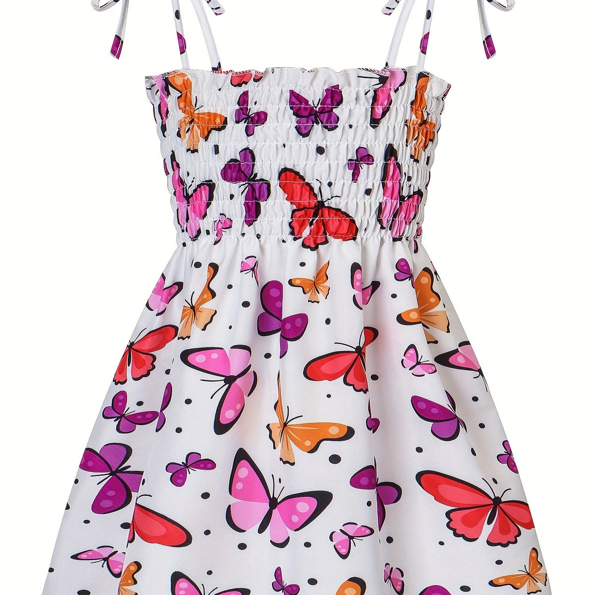 Girls Lace-up Athleisure Sundress - Vibrant Butterfly, Daisy & Dinosaur Prints - Sleeveless Smocked A-line Dress for Playful Adventures