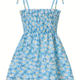 Girls Lace-up Athleisure Sundress - Vibrant Butterfly, Daisy & Dinosaur Prints - Sleeveless Smocked A-line Dress for Playful Adventures