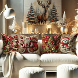 4pcs Set Christmas Velvet Throw Pillow Covers - Santa, Snowman & Reindeer Designs | Soft & Cozy Decorative Cushion Cases for Living Room & Bedroom | Machine Washable with Zip Closure