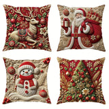 4pcs Set Christmas Velvet Throw Pillow Covers - Santa, Snowman & Reindeer Designs | Soft & Cozy Decorative Cushion Cases for Living Room & Bedroom | Machine Washable with Zip Closure