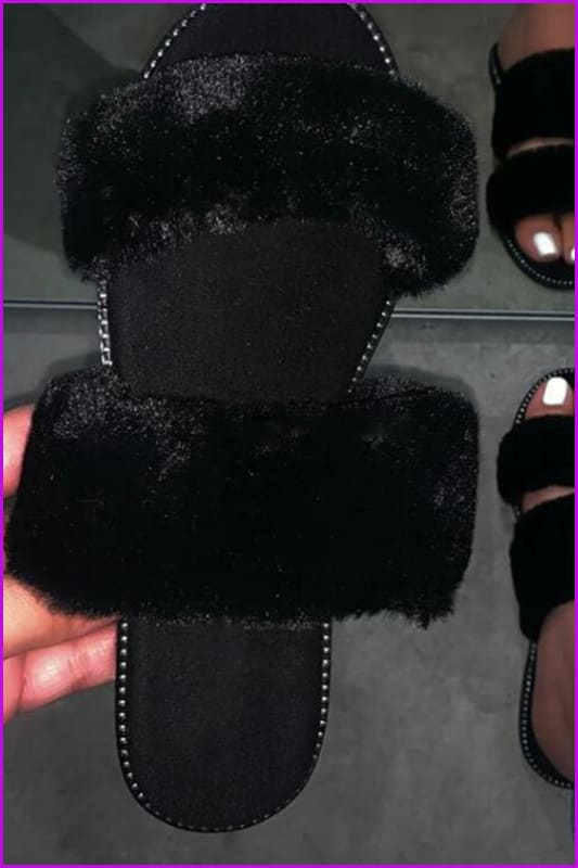 peopleterritory Black Causal Fur Slides F454