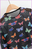 peopleterritory Butterfly Print See Through Women T-Shirt DB810