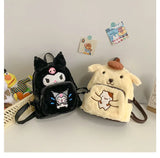 Kawaii Big Eye Black Plush Zipper Backpack Girl Cute Soft Accessories Zipper Bag Girls Big Capacity Birthday Gift