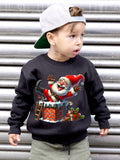 Boys' Cozy Fleece-Lined Christmas Sweatshirt with Santa & Chimney Print - Casual Long Sleeve Pullover for Fall/Winter