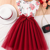 Girls Casual Dress Floral Tulle Stitching Princess Dress For Party Beach Vacation Kids Summer Clothes